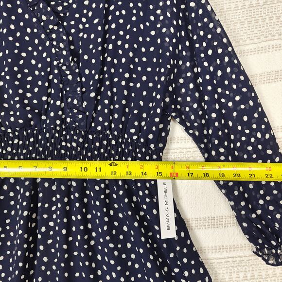 Emma & Michele Navy White Polka Dot Ruffle Hem Dress Size PXL NWT - Picture 3 of 7